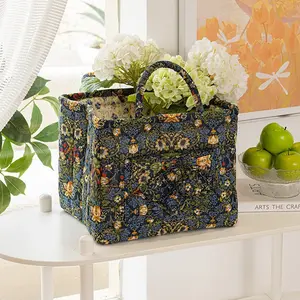 Fabric Floral Pattern Storage Bag with Floral Farmhouse Style, Staircase Basket Organizer, Home Decorative Container for Living Room & Hallway Use