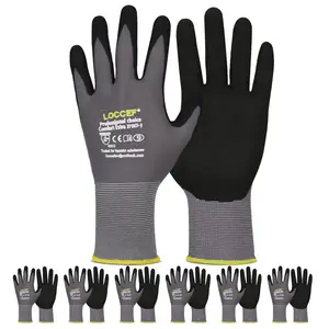 LOCCEF Work Gloves MicroFoam Nitrile Coated-6 Pairs,Seamless Knit Nylon Gloves,Gray Work gloves football sticky gloves lifting gloves guantes term