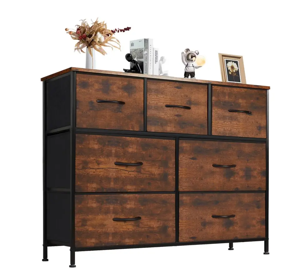 Chest of Drawers with 7 Fabric Drawers, Drawer Cabinet, Organization Furniture for Kitchen, Office, Hallway, Rust Brown
