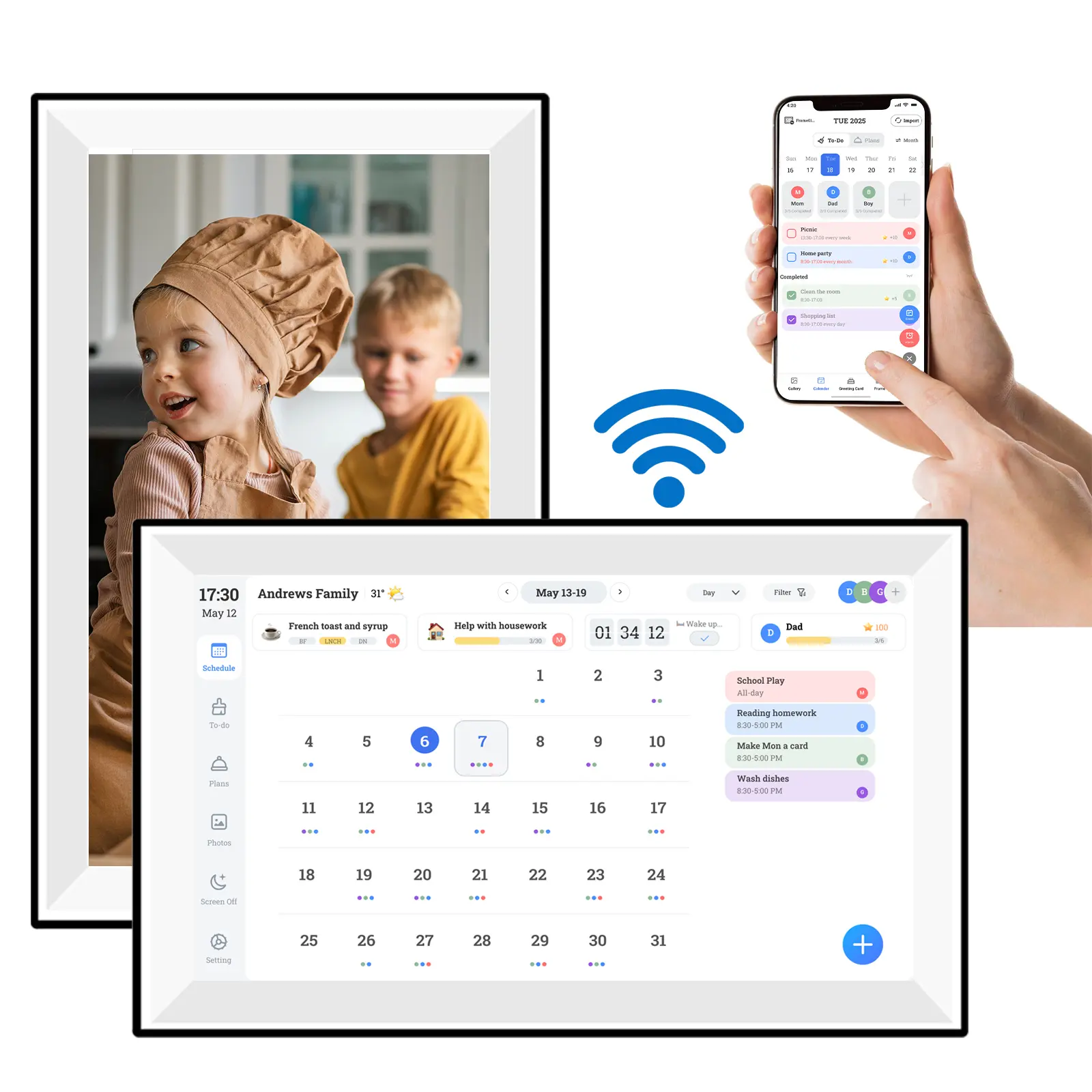 10.1"/15.6 Inch Digital Calendar,2GB + 32GB Storage, 1080P Full HD Interactive Touchscreen,Smart Family Planner,Smart Calendar for Seamless Scheduling,Switchable Digital Picture Frame