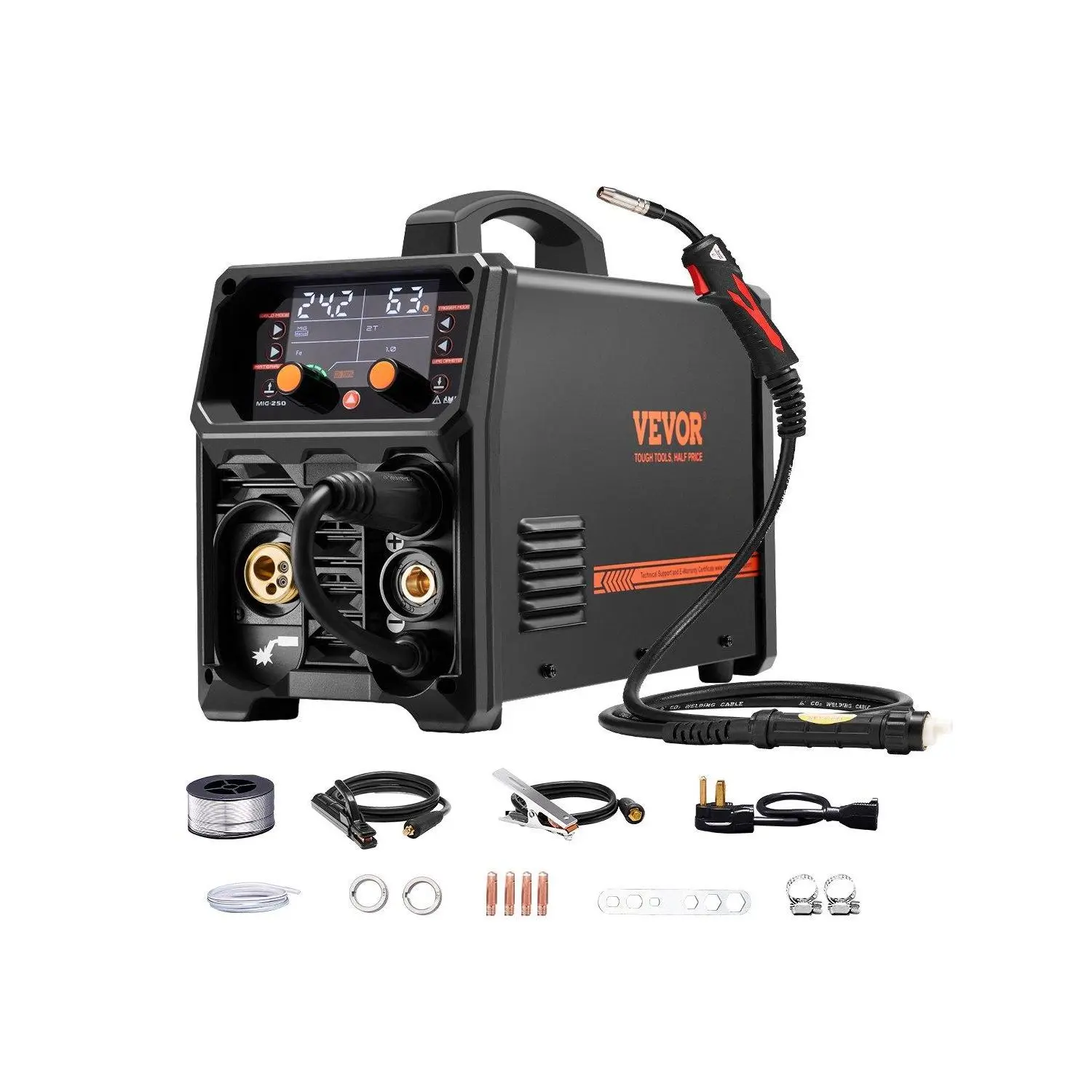 【summerfinds】VEVOR Pro MIG Welder, 250Amp Pluse Mig Welding Machine, 5-in-1 Synergic Welder Machine Gas MIG/Flux Core MIG/Stick/Lift TIG/AU TIG, 110V/220V Dual Voltage Aluminum Mig Welder with LCD Screen Display