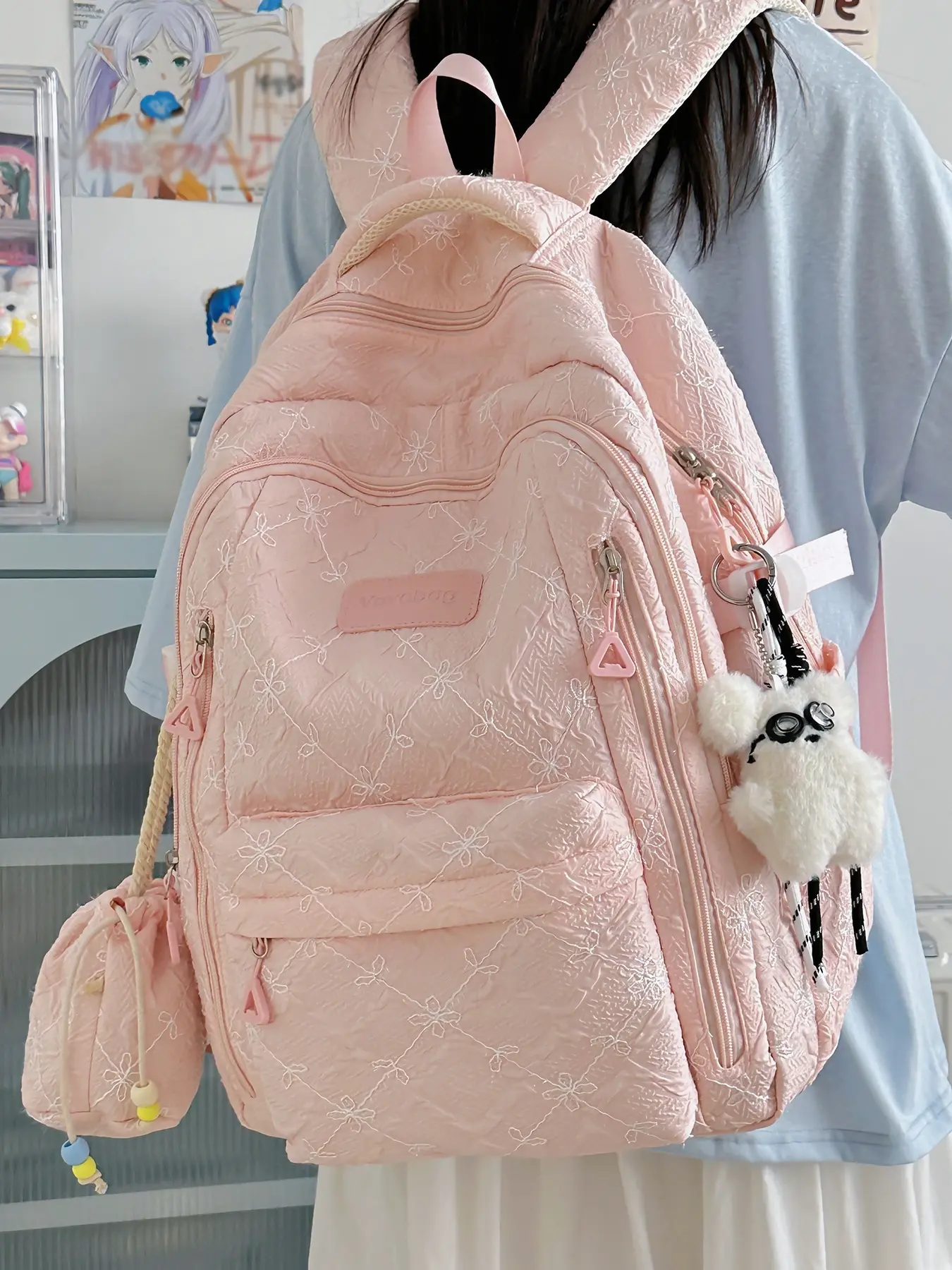 Women's backpack, solid color, backpack with letter zipper, versatile, casual and simple, suitable for students to go to school, campus, commuting, shopping, Quilted nylon backpack, Quilted Casual Daypack, Cute backpack, Backpacks Women