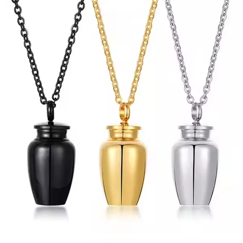 Stainless Steel Cremation Urn Necklace, Gold Plated Keepsake Ashes Holder Pendant, Memorial Jewelry for Loved Ones & Pets