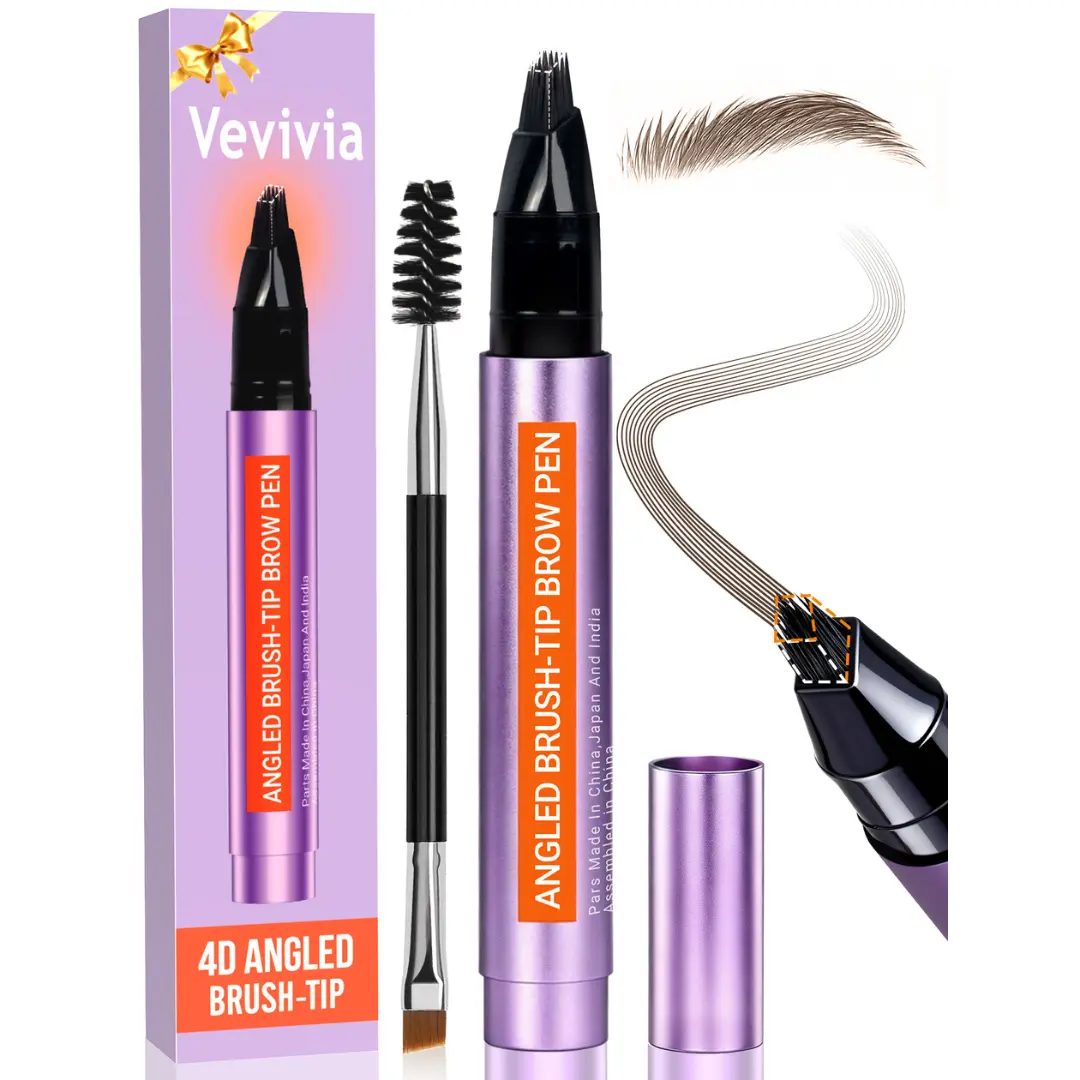 Vevivia Beauty 4D Eyebrow Pen for Natural Brows, Waterproof Precision Pencil with Multi-Fork Tip & Angled Brush, Long Lasting Hold Eyebrow Makeup Tool, Precision Eyebrow Pencil, Dual-Ended Eyebrow Pencils