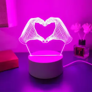 Romantic 3D Heart-Shaped LED Night Light, USB Powered, Soft Light Control, Tabletop Atmosphere Lamp, Perfect for Christmas & Valentine's Day Gifts