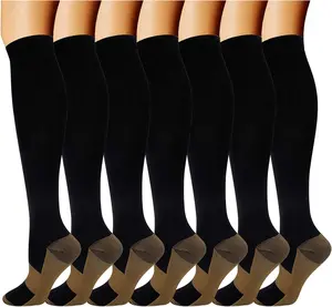 Copper Compression Socks for Men & Women, 7 Pairs Knee High, 20-30 mmHg Athletic Support for Sports, Work & Teachers, Construction