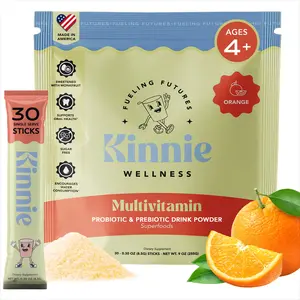 Kinnie Kids Multivitamin Drink Mix Orange Flavor with 22+ Vitamins & Minerals Prebiotics & Organic Superfoods Ages 4+ 30 Stick Pack