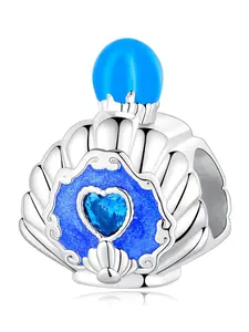 Blue Sea Shell Heart Silver Beaded Vintage Elegant Court Ocean Style Bracelet, Cute Commuter Accessory, Perfect Gift