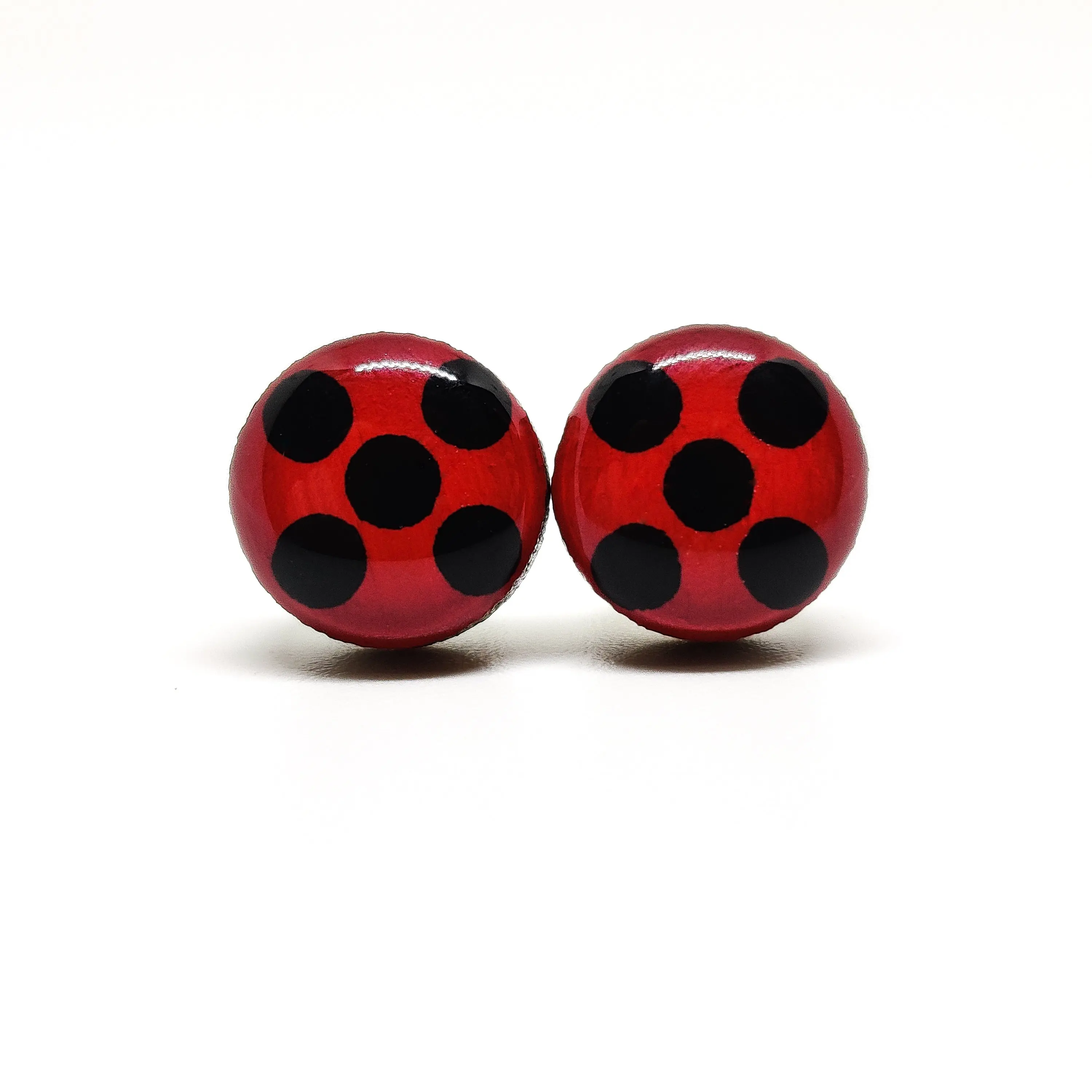 Ladybug Stud Earrings 10 mm, Handmade by Candi Cove Designs, Posts for Sensitive Ears