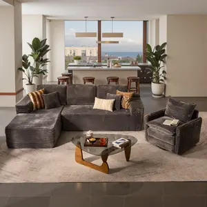 108" L-Shaped Sectional Couch &Swivel Chair Oversized, Cloud Plush Corduroy, Deep Seat, 【3 Packages Shipping】Upholstered  Boneless Couches, No Assembly Required, Home Interior Design