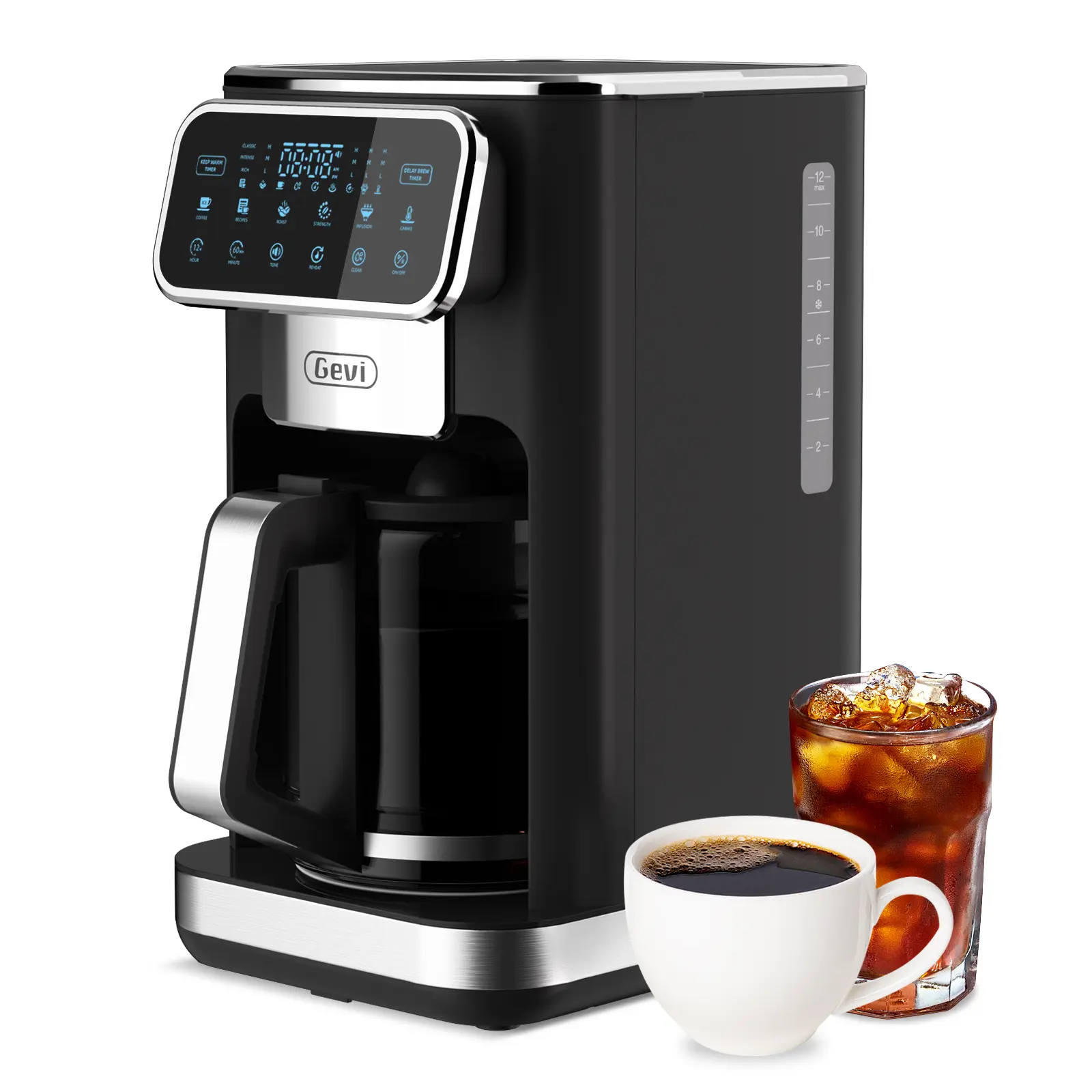 Gevi 12 Cup Programmable Coffee Maker – Touch Screen Drip Coffee Machine with Fast Brew, Iced Coffee Option, 4-Hour Keep Warm & Auto Shut-Off