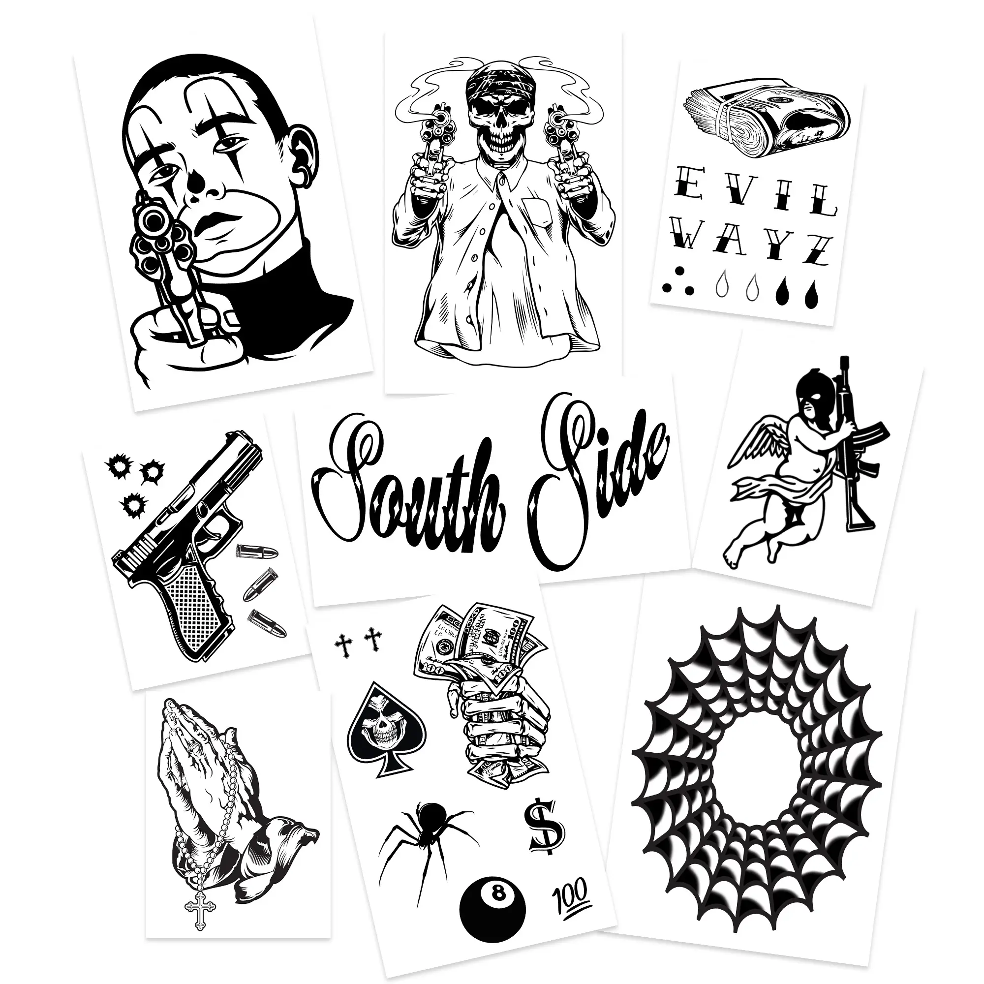 FashionTats Prisoner Gangster Cholo Costume Temporary Tattoos | Halloween Costume Tattoos | Cosplay Kits | Skin-Safe | MADE IN USA | Removable