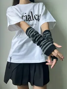 Women's 1 Pair Colorblock Striped Pattern Fingerless Gloves, Fashion Cute Casual Cozy Gloves for Daily Outdoor Wear, Women's Clothing Accessories for Summer Spring Fall