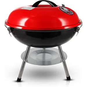 14-inch Portable Barbecue Grill with 3-Point Locking Lid for Heat Preservation – Dual Venting System – Small Charcoal Grill for Backyard, Camping, Boat