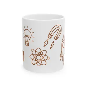 Science Doodles Ceramic Mug — STEM Icons Coffee Cup 11 oz