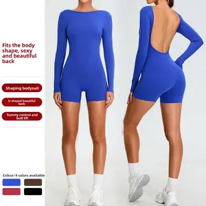 Women's Long Sleeve Open Back Bodysuit Jumpsuit - Seamless Butt Lifting Yoga Romper, Tummy Control Athletic Onesie for Gym, Running & Fitness biker shorts women gym clothing men women's workout sets thermal long sleeve summer thermal shorts
