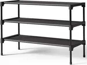 Shoe Rack - Non-Woven Shoe Rack Shelf, Shoe Organizer for Closet, Entryway, Garage & Corridor, Stackable Shoe Shelves, 27.5" Wide - 3 Tier, Black
