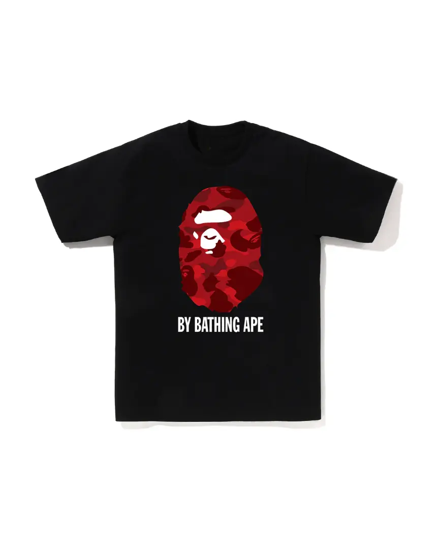 HOT TREND Red Camo Tee Short Sleeve Crew Neck Casual Summer T-Shirt with Iconic Ape Head Design and Plaid Pattern