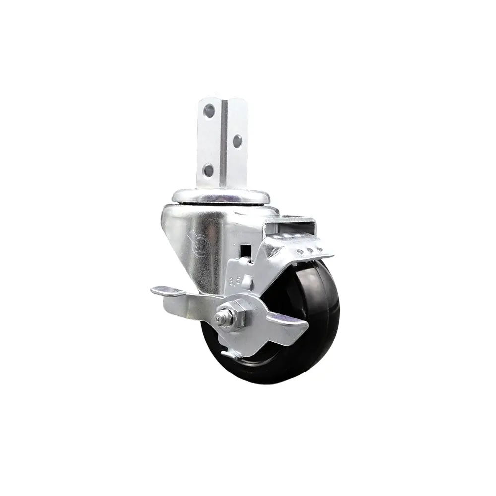 212 MAIN Swivel Square Stem Caster Furniture Moving Wheels - 3.5x1.25 in. Black Hard Rubber Wheels, 0.87x2 in. Square Stems, 3x0.26 in. Diameter Mounting Holes, Top Lock Brakes, Furniture Moving Wheel, Swivel Wheels