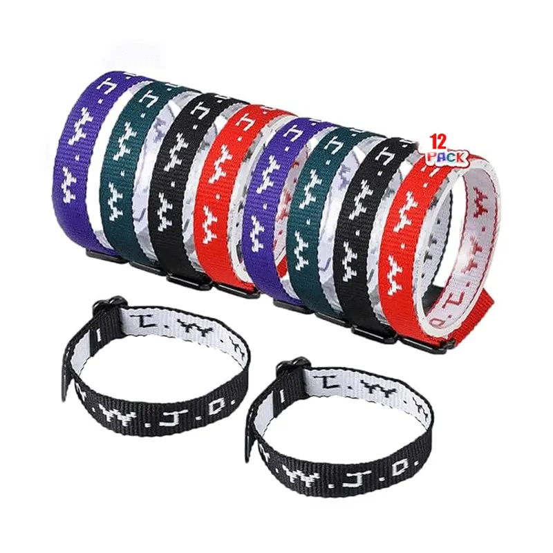 12-Piece Religious Wristband Bangle Set, Adjustable Woven Friendship Bands for Male Teens & Adults, All Seasons, Fabric, Handmade Craftsmanship, Bracelet, Unisex Appeal, Wwjd