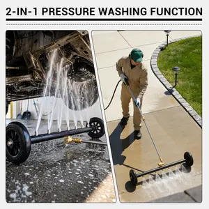 24 Inch 7-Hole High Pressure Water Broom, Maximum Coverage Surface Cleaner with Sweeping Mop, Includes 16 Inch 4-Hole Attachment, 90° Bent Rod & Straight Rods, Durable Outdoor Cleaning Tool for Patio Deck