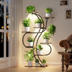 POZILAN Plant Stand Indoor with Grow Lights - 64" Tall Plant Stands for Indoor Plants, Plants Shelves Corner Flower Holder, 8 Tier Indoor Plant Shelf, Plant Rack for Living Room, Porch, Black