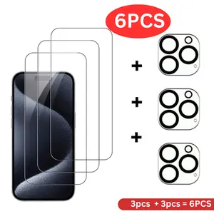 6pcs Screen Protectors with 3pcs HD Tempered Glass Film and 3pcs 3D Camera Lens Protectors for iPhone 16 Pro Max, 16 Pro, 16 Plus, 16, 15 Pro Max, 15, 15 Plus, 14 Pro Max, 14 Pro, 14, 14 Plus, 13 Pro Max, 13 Models