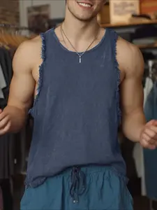 INCERUN Men's Casual Simple Fringe Patchwork Plain Sleeveless Vest, Comfortable and Stylish, Suitable for Daily Wear, Menswear