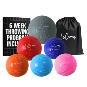 LaCamas Plyometric Balls for Baseball Weighted Throwing Set 3.5oz-32oz with Stitched Seams 6 Soft-Shell Balls Carry Bag & Free 6-Week Throwing Program Arm Care Velocity Trainer
