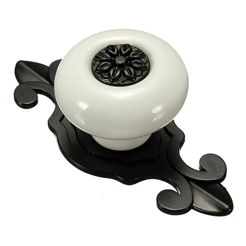 Vintage Ceramic 1-Piece Door Knobs & Pull Handles, White-Black, for Drawers, Cabinets & Cupboards, One Piece