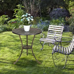 Patio Bistro Table, Round Cast Aluminum Dinning Retro Table with 2 Inch Umbrella Hole, Pub Height Bistro Table, Outdoor Side Table for Porch, Backyard, Garden, Balcony