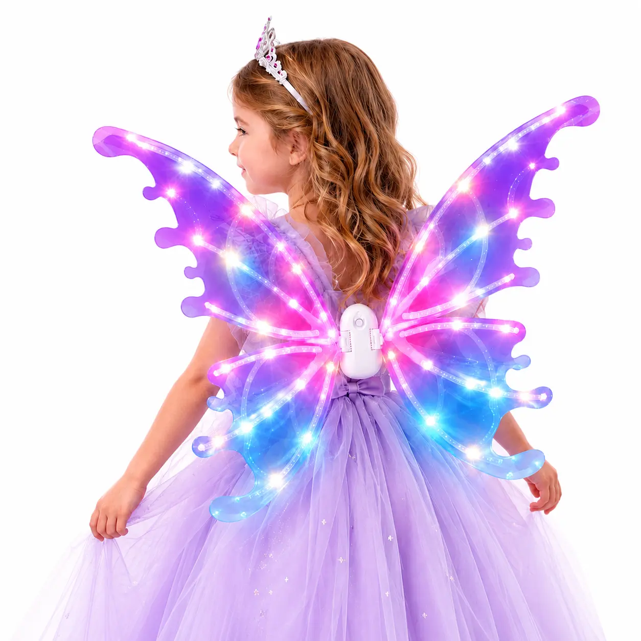 Plastic LED Electric Fairy Wings for Girls - Magical Light-Up Moving Butterfly Wings with Music, Princess Dress-Up Costume Toy for Kids Ages 3+, Party Supplies Gift (Light-Moving Feature), Parties