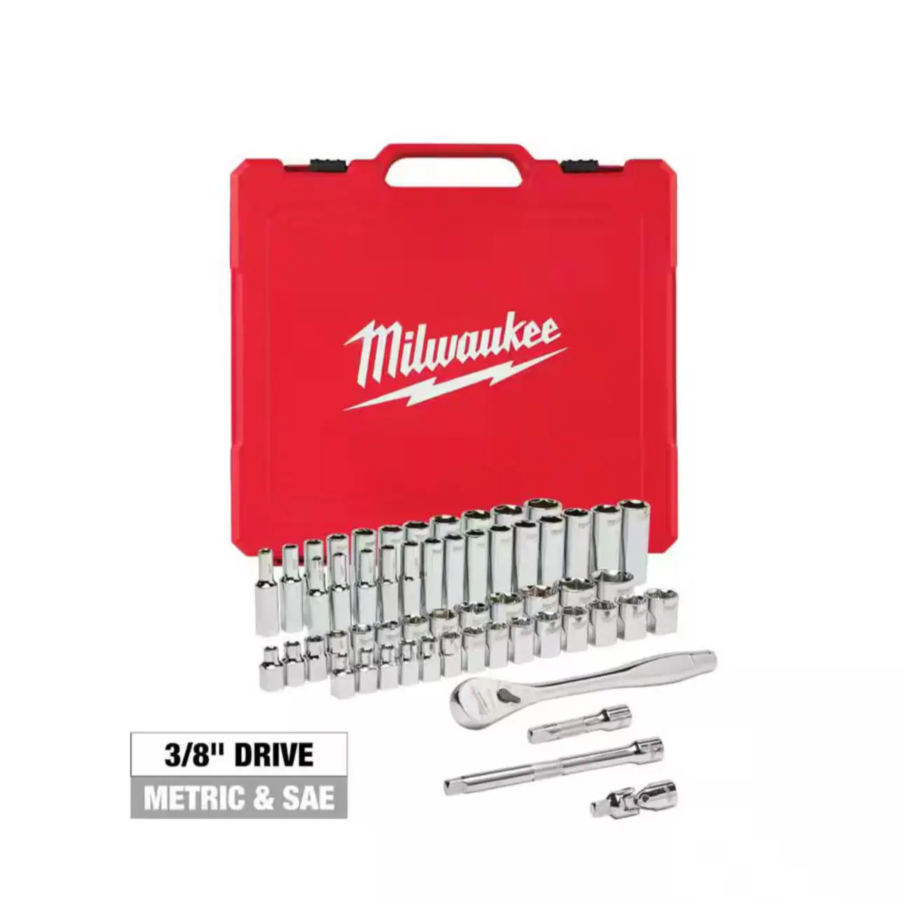 Milwaukee 3/8" Drive SAE/METRIC Ratchet and Socket Mechanic Tool Set (56-piece) Ratcheting Wrench Set