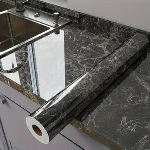 Premium Glossy Marble Peel and Stick Wallpaper Self Adhesive Waterproof Heat Resistant Oil Proof Removable No Residue for Kitchen Countertop Backsplash Furniture Renovation