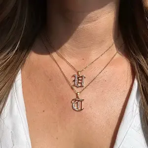 Gothic Letter Necklace Waterproof Initial A-Z Letter Necklaces for Women