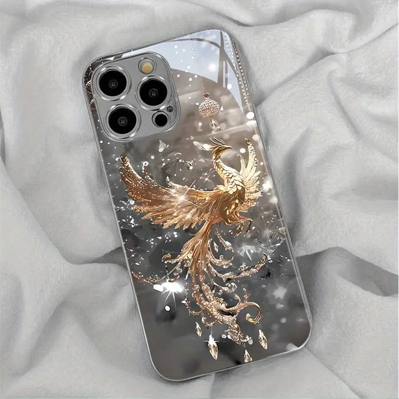 Electroplated Silver Shiny Tempered Glass Smartphone Case - Heat-Resistant Handheld Device Protector, Fits iPhone 16, 16 Plus, 16/17 Pro Max & Other Models Mobile Accessory