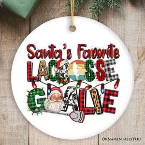 Santa's Favorite Lacrosse Goalie Plaid Ornament, Sports Christmas Gift