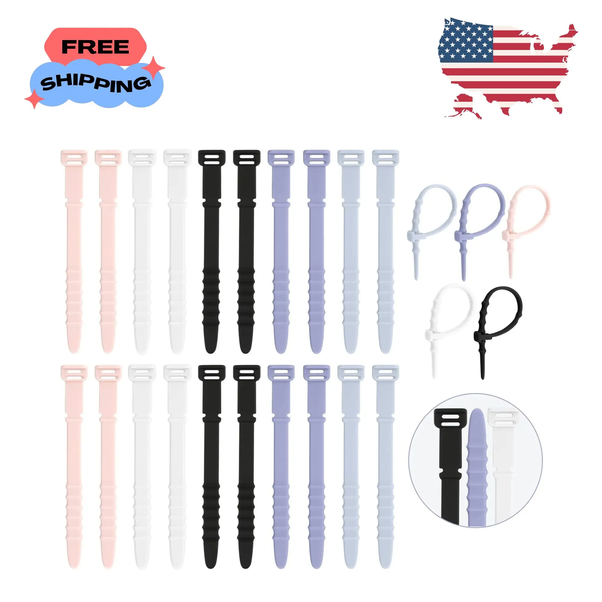 Reusable Zip Ties,Silicone Zip Ties,20Pcs Rubber Cable Ties