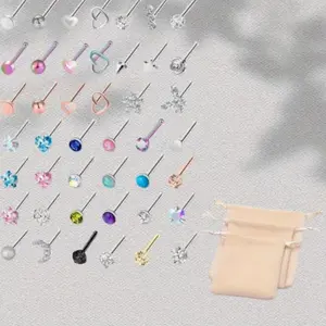 44pcs 18G 20G Nose Rings Studs Nose Rings for Women Nose Piercings Jewelry tongue cute bracelets obsessed shiny marble pattern hair clip