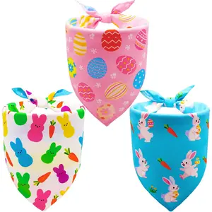 Easter Dog Bandanas 3PCS,Triangle Reversible Scarves with 6 Spring Patterns,Colorful Egg and Bunny Designs,Holiday Outfits Perfect for Boys and Girls,Ideal Costume Gifts for Medium to Large Dogs