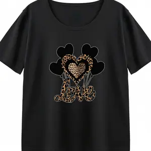 Love Heart Tshirt Leopard Print Graphic Tee Womenswear Summer Casual Shortsleeve Wild Romantic Heart Balloon Design Gift For Her Oversized Comfy Top