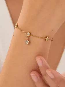 Stainless steel gold star cz charm bracelet for women