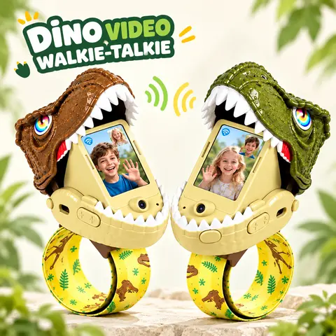Vvinca Kids Video Walkie-Talkies 2-Pack - Dinosaur Wristbands, Long Range, Rechargeable 2-Way Video Chat Toys for 3-12 Year Olds, Colorful Durable, Indoor/Outdoor Cool Gifts for Kids, Electric Remote Control Toy