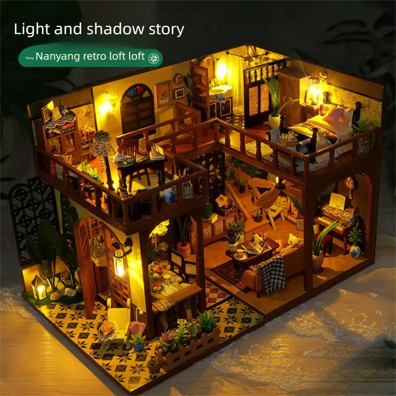 High-Difficulty Wood DIY 3D Puzzle Kit, Nanyang Vintage Loft Attic Cottage Miniature House, Adult DIY Woodwork Craft, Creative Gift for Women, Home Decor Ornament, Adults
