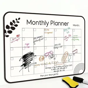 Magnetic Monthly Weekly Calendar Planner, Erasable Fridge Board, Magnetic Design, Size 29.7x21 Cm, Includes 1 Eraser Pen, Random Color