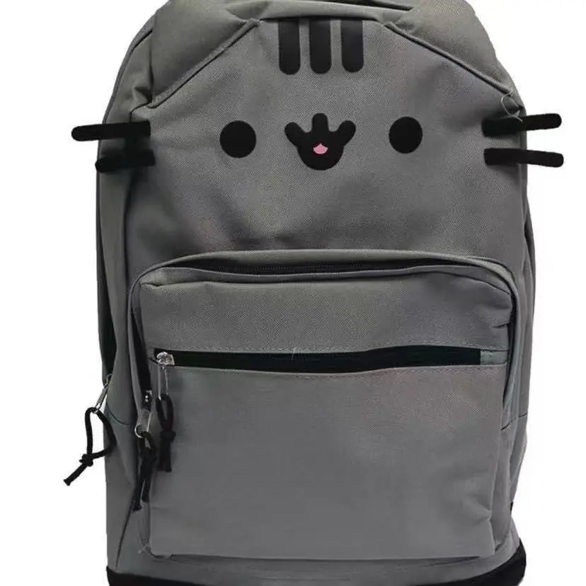 Viral Kawaii Pusheen Grey Cat Backpack with 3D Ears, Cute Cartoon Cat Face, Lightweight Water-Resistant Backpacks for School, Aesthetic Daily Bag for Teen Girls, Back-to-School Gift