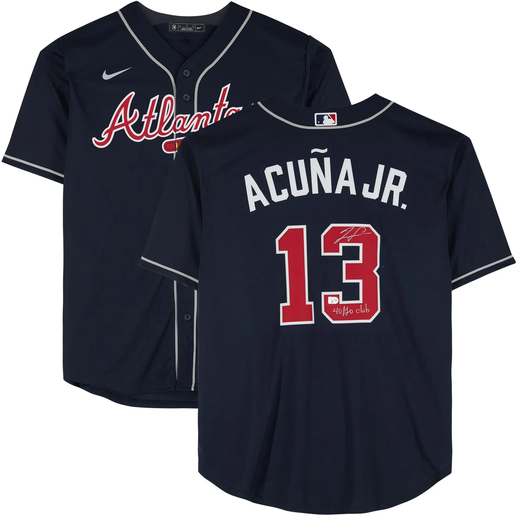 Ronald Acua Jr. Atlanta Braves Autographed Navy Nike Replica Jersey with "40/70 Club" Inscription - Fanatics Authentic Certified