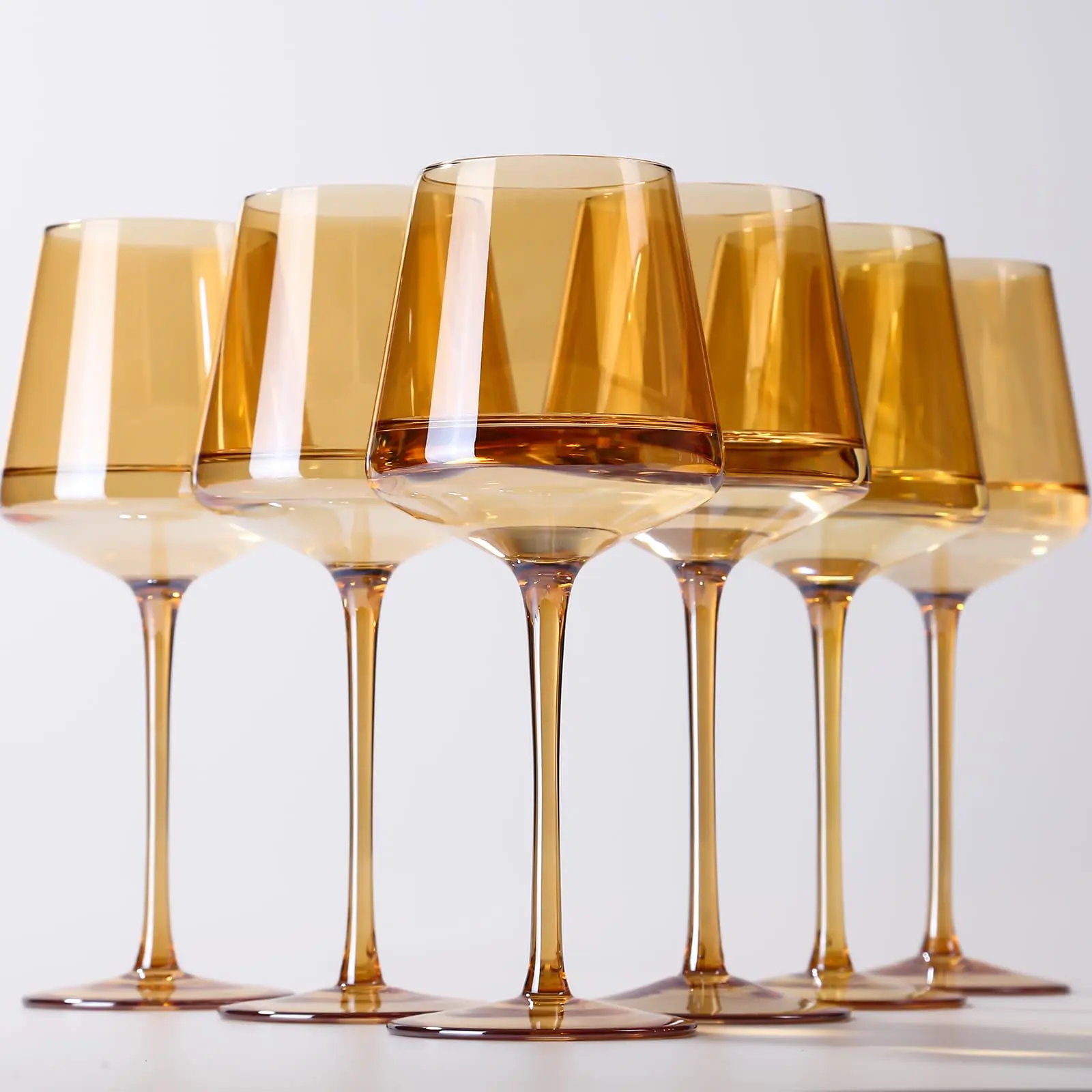 Physkoa Amber Wine Glasses Set of 6-18oz  Colored Wine Glasses with Long Stem for Wine Lovers, Drinkware
