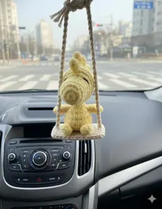 Crochet Yellow Bird Car Hanging Charm, Handmade Amigurumi Car Mirror Decor, Cute Crochet Plush Car Accessory