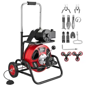 VEVOR Drain Cleaner Machine 75 FT x 1/2 Inch, Auto Feed Sewer Snake Auger, Portable Drain Cleaning Machine with Climbing Wheels, Adjustable Drum, 8 Cutters & Foot Switch for 2" to 6" Pipes